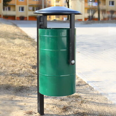 Kosz stalowy miejski uchylny z daszkiem